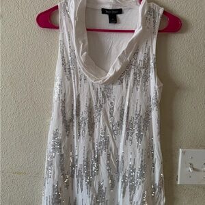 White House Black Market White Sequin Cowl Neck Tank